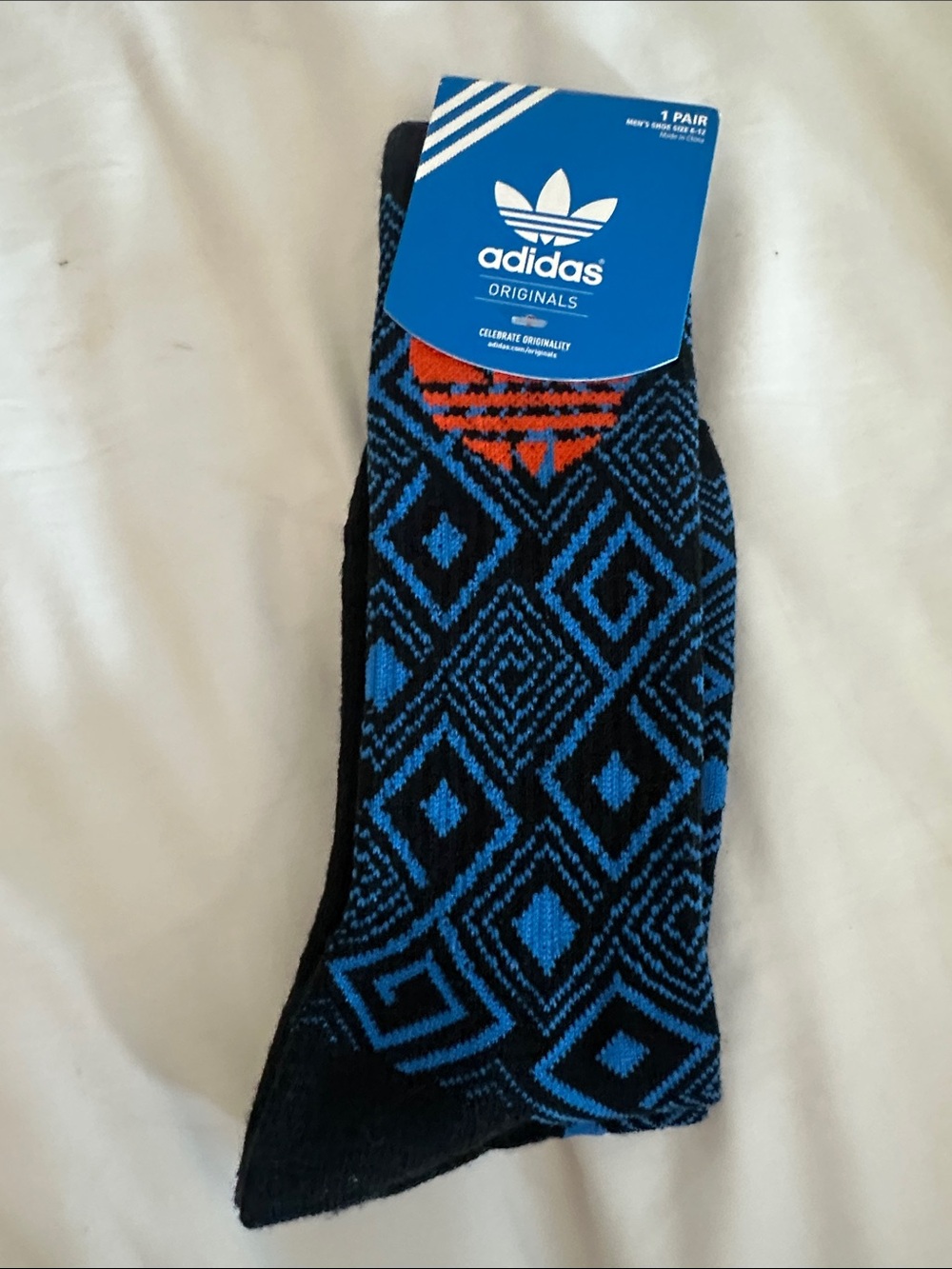 adidas Men’s Black, Blue & Red Geometric Crew Socks